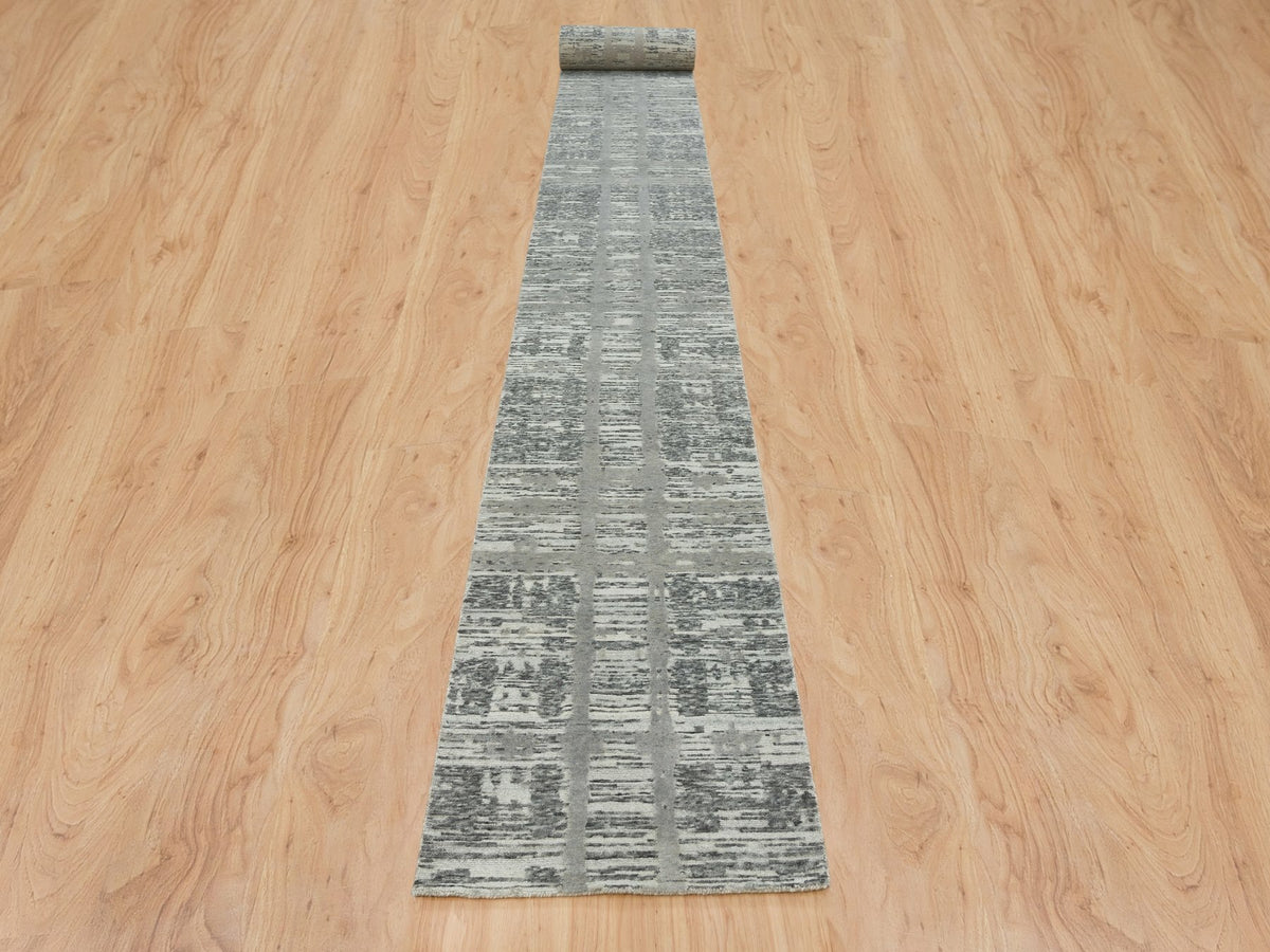 Modern / Contemporary hand-knotted wool runner in Gray, 2'7" x 27'10" — SKU O065648 (view 2)