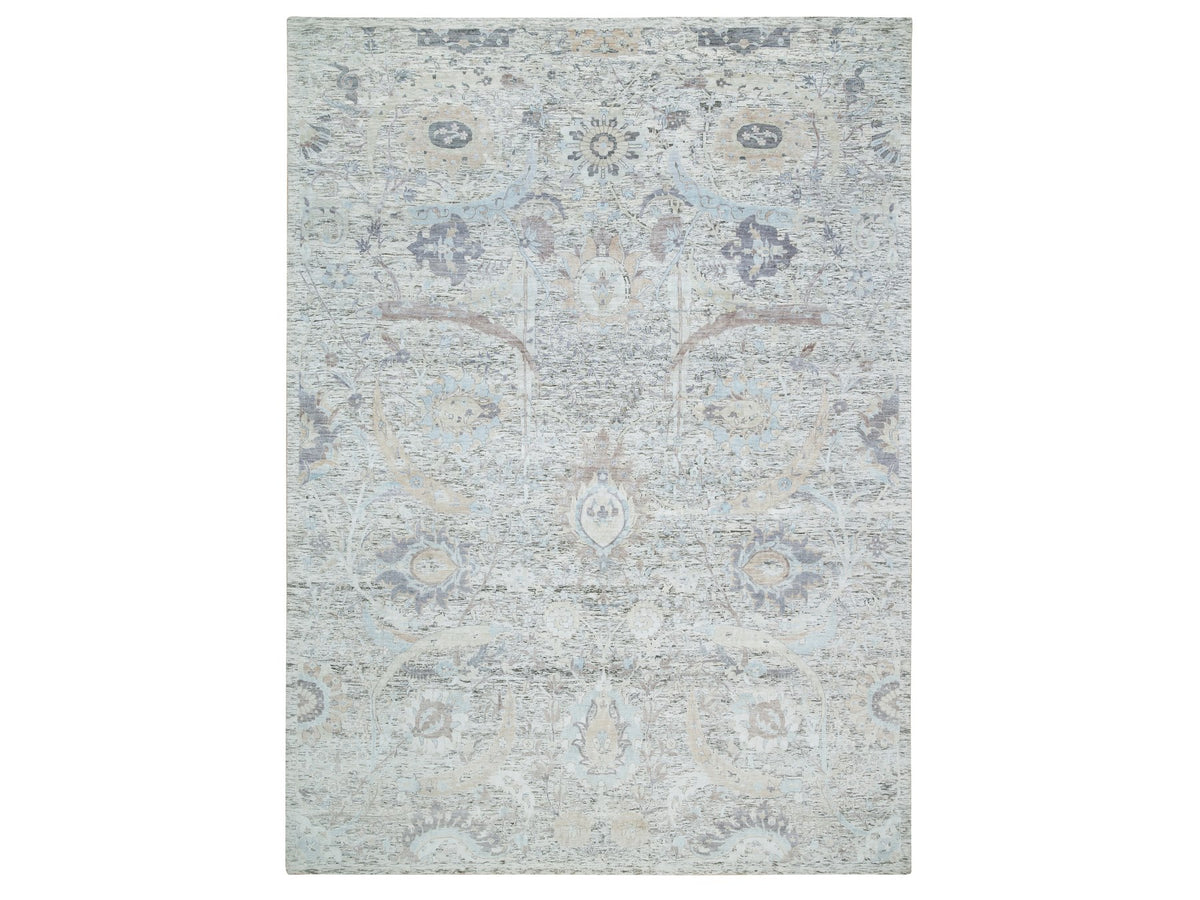 Transitional hand-knotted wool/silk rug in Ivory, 10' x 14'3" — SKU O065672