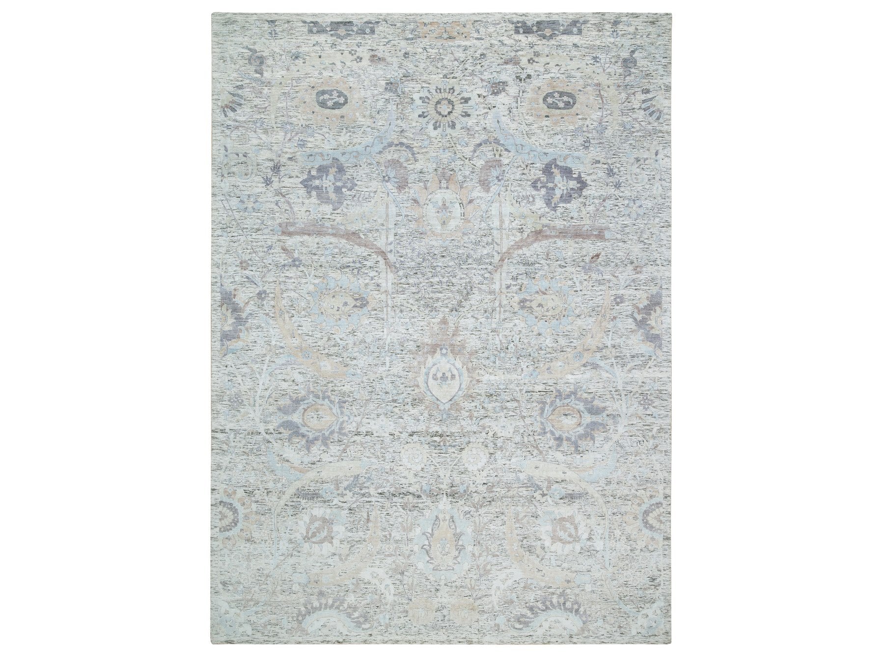 Transitional hand-knotted wool/silk rug in Ivory, 10' x 14'3" — SKU O065672