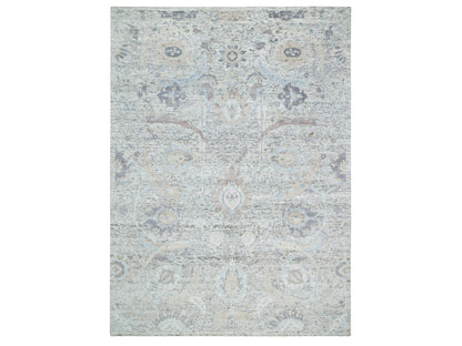 Transitional hand-knotted wool/silk rug in Ivory, 10' x 14'3" — SKU O065672