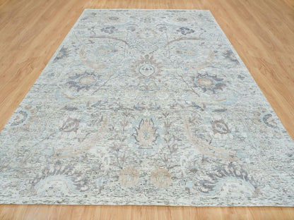 Transitional hand-knotted wool/silk rug in Ivory, 10' x 14'3" — SKU O065672 (view 2)