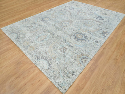 Transitional hand-knotted wool/silk rug in Ivory, 10' x 14'3" — SKU O065672 (view 3)