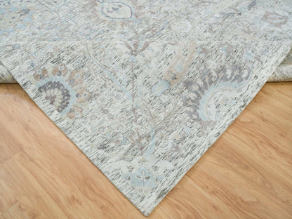 Transitional hand-knotted wool/silk rug in Ivory, 10' x 14'3" — SKU O065672 (view 6)
