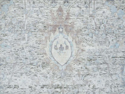 Transitional hand-knotted wool/silk rug in Ivory, 10' x 14'3" — SKU O065672 (view 8)