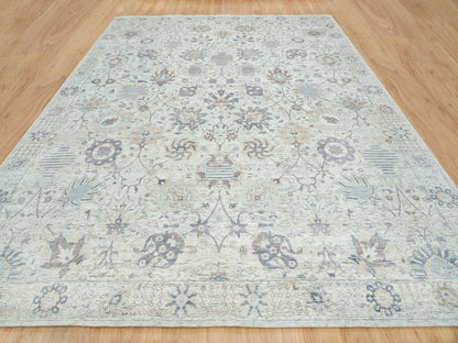 Tabriz Transitional hand-knotted silk rug in Ivory, 12' x 15'5" — SKU O065683 (view 2)