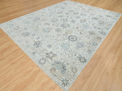 Tabriz Transitional hand-knotted silk rug in Ivory, 12' x 15'5" — SKU O065683 (view 3)