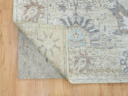 Tabriz Transitional hand-knotted silk rug in Ivory, 12' x 15'5" — SKU O065683 (view 4)
