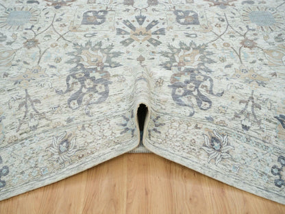 Tabriz Transitional hand-knotted silk rug in Ivory, 12' x 15'5" — SKU O065683 (view 5)