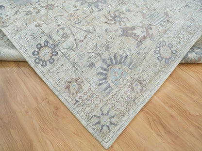 Tabriz Transitional hand-knotted silk rug in Ivory, 12' x 15'5" — SKU O065683 (view 6)