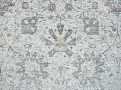 Tabriz Transitional hand-knotted silk rug in Ivory, 12' x 15'5" — SKU O065683 (view 8)