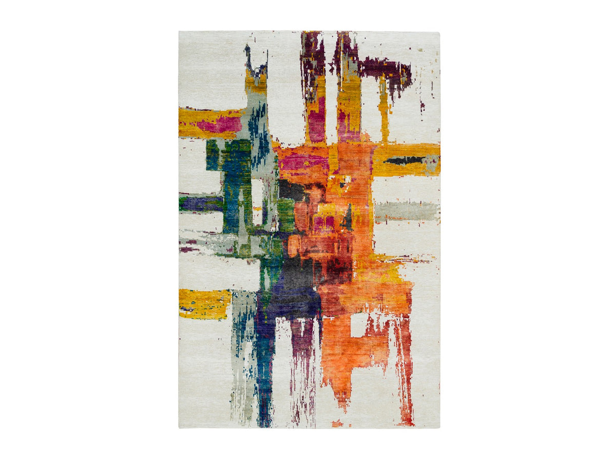 Modern / Contemporary hand-knotted wool/silk rug in Multicolored, 5'10" x 9'1" — SKU O065691