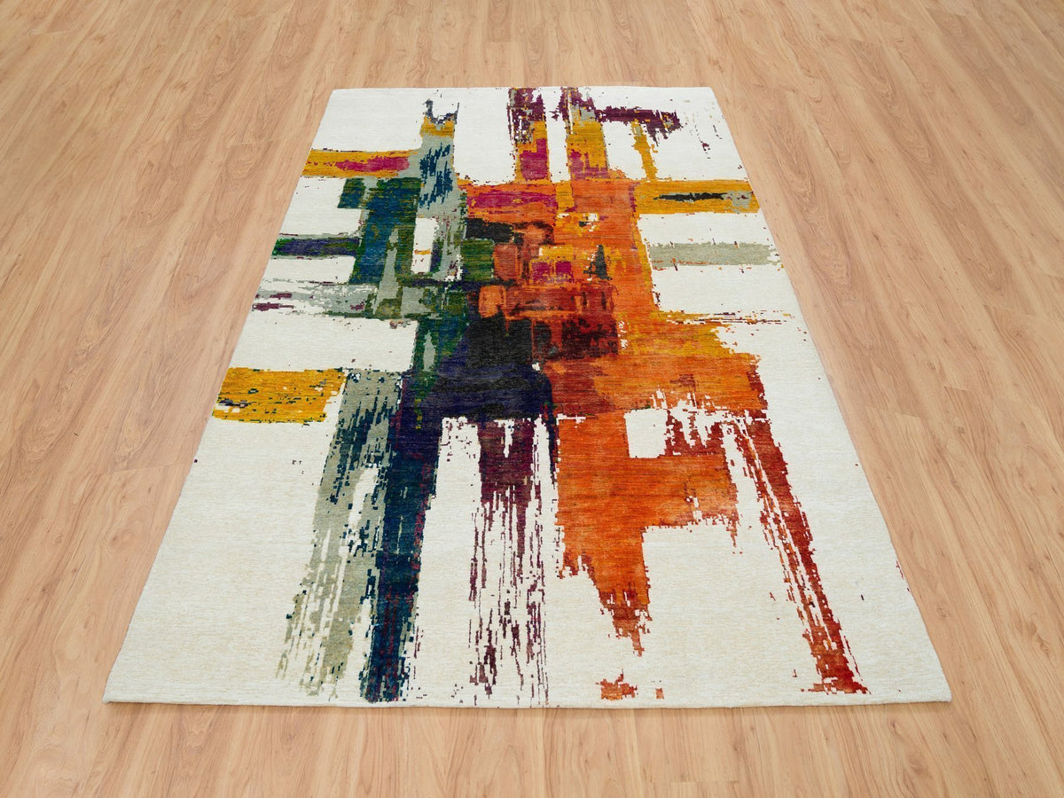 Modern / Contemporary hand-knotted wool/silk rug in Multicolored, 5'10" x 9'1" — SKU O065691 (view 2)
