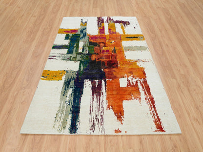 Modern / Contemporary hand-knotted wool/silk rug in Multicolored, 5'10" x 9'1" — SKU O065691 (view 2)