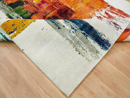 Multicolored 5'10" x 9'1" Modern / Contemporary Hand knotted Wool/Silk Rug - Sku: O065691