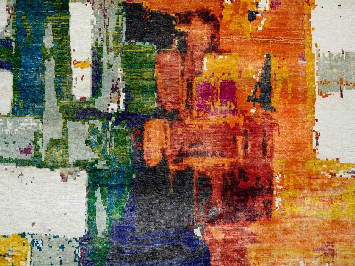 Modern / Contemporary hand-knotted wool/silk rug in Multicolored, 5'10" x 9'1" — SKU O065691 (view 8)