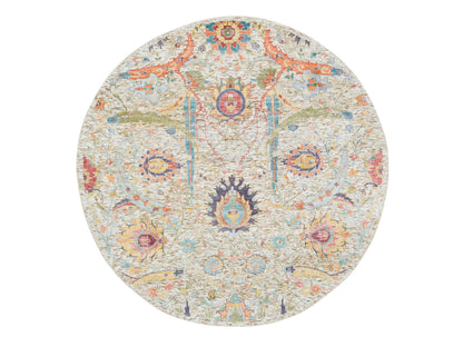 Ivory 5'2" x 5'2" Transitional Hand knotted Wool/Silk Rug - Sku: O065695