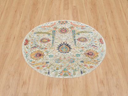 Transitional hand-knotted wool/silk rug in Ivory, 5'2" x 5'2" — SKU O065695 (view 2)