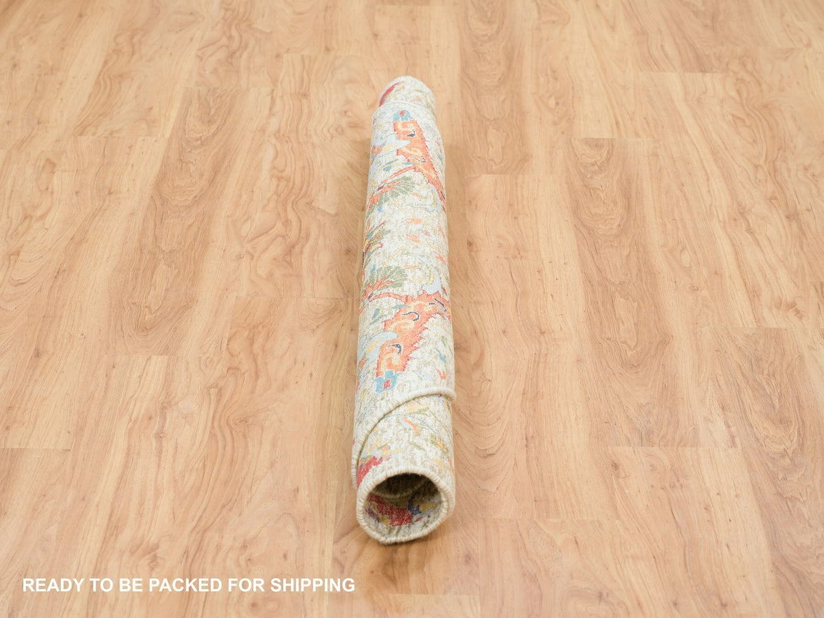 Transitional hand-knotted wool/silk rug in Ivory, 5'2" x 5'2" — SKU O065695 (view 6)