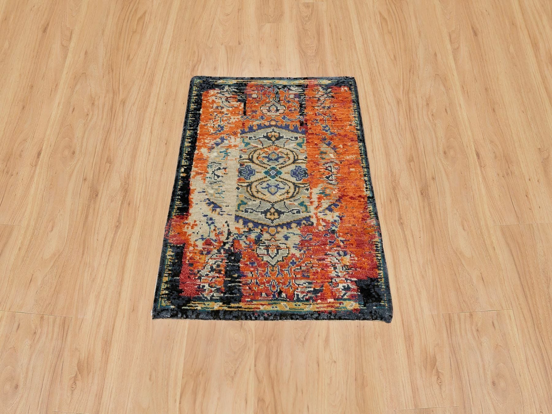 Transitional hand-knotted wool rug in Orange, 2'2" x 3'2" — SKU O065698 (view 2)