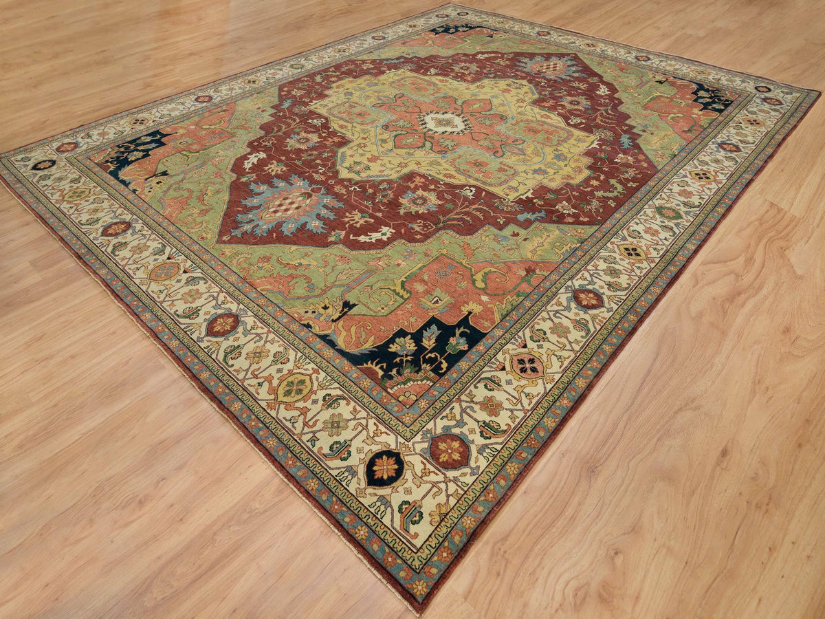 Heriz Heriz hand-knotted wool rug in Red & Ivory, 12' x 15'2" — SKU O065707 (view 3)