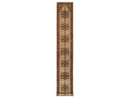 Heriz Heriz hand-knotted wool runner in Ivory & Red, 2'7" x 20' — SKU O065709