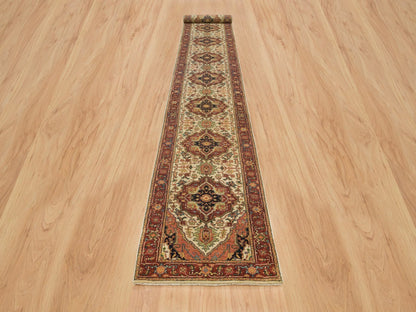 Heriz Heriz hand-knotted wool runner in Ivory & Red, 2'7" x 20' — SKU O065709 (view 2)