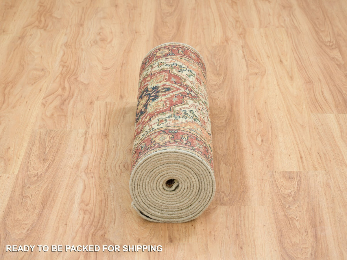Heriz Heriz hand-knotted wool runner in Ivory & Red, 2'7" x 20' — SKU O065709 (view 6)