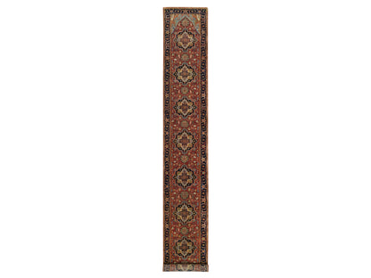 Heriz Heriz hand-knotted wool runner in Red & Navy Blue, 2'6" x 18' — SKU O065712