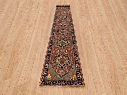 Heriz Heriz hand-knotted wool runner in Red & Navy Blue, 2'6" x 18' — SKU O065712 (view 2)