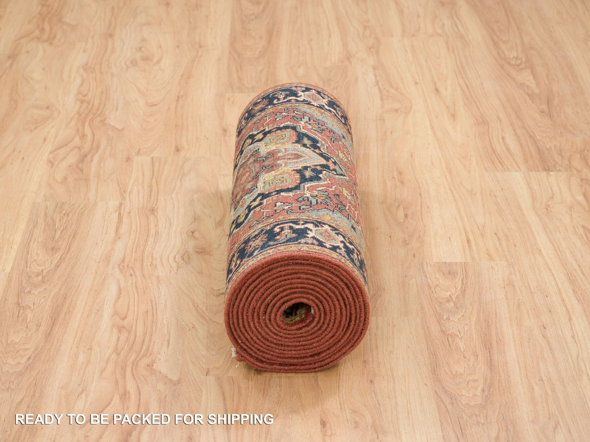 Heriz Heriz hand-knotted wool runner in Red & Navy Blue, 2'6" x 18' — SKU O065712 (view 6)