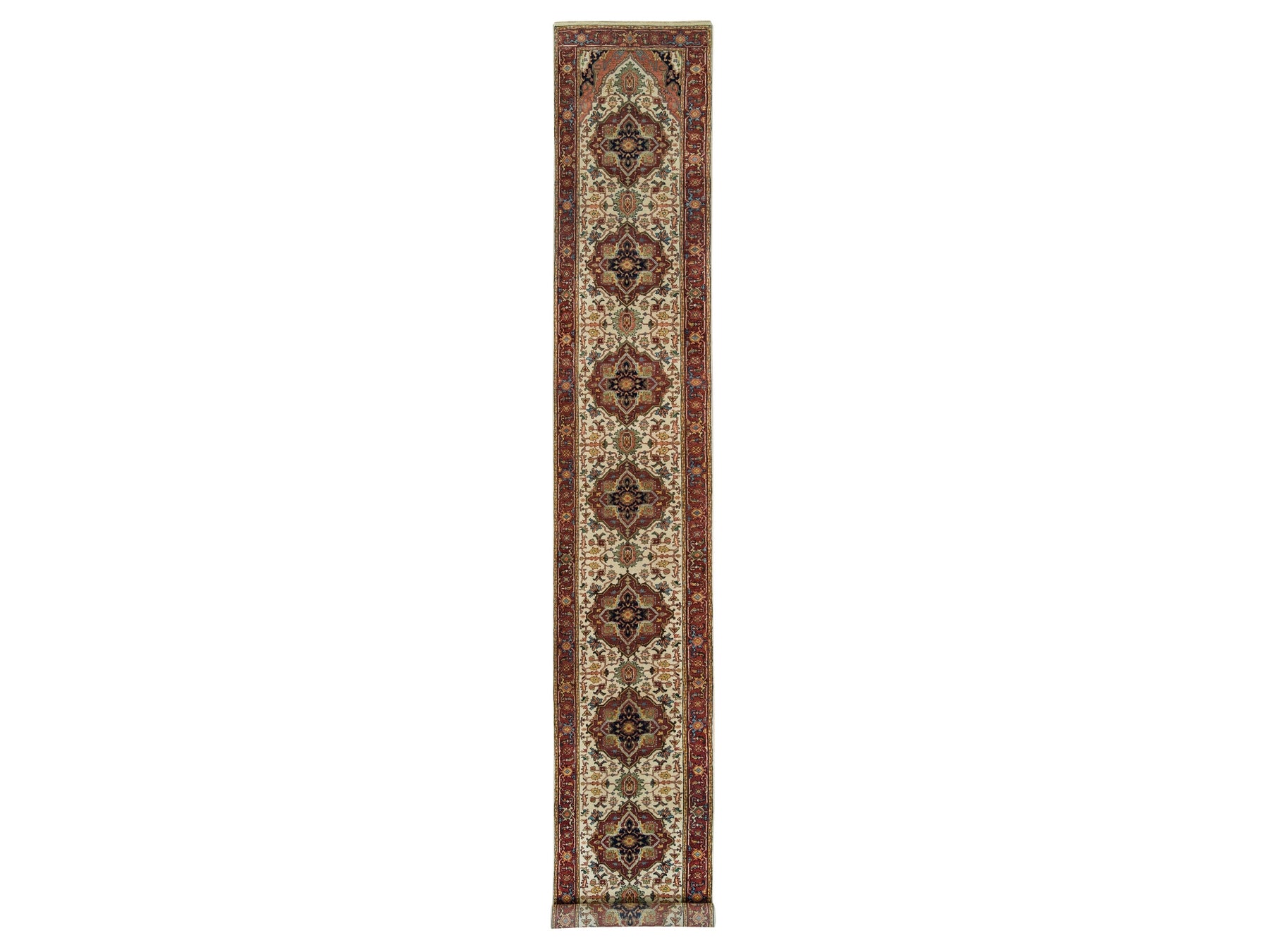 Heriz Heriz hand-knotted wool runner in Ivory & Red, 2'6" x 18' — SKU O065714