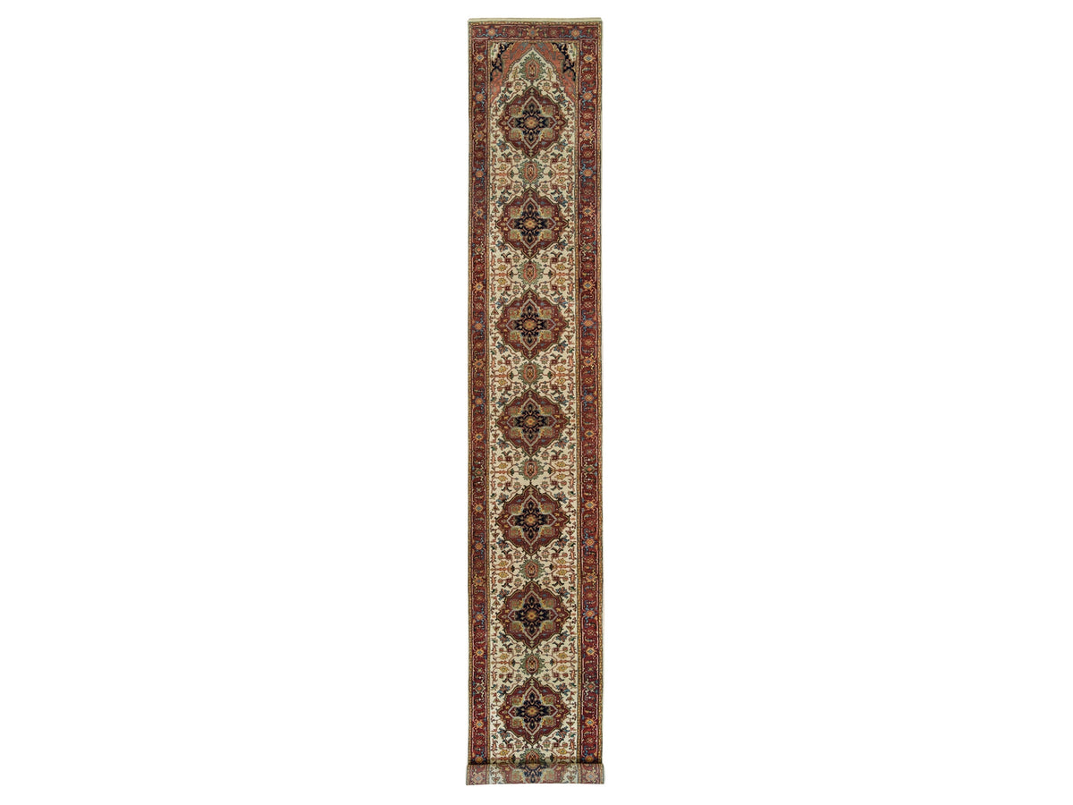 Heriz Heriz hand-knotted wool runner in Ivory & Red, 2'6" x 18' — SKU O065714