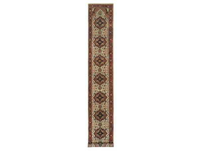 Heriz Heriz hand-knotted wool runner in Ivory & Red, 2'6" x 18' — SKU O065714