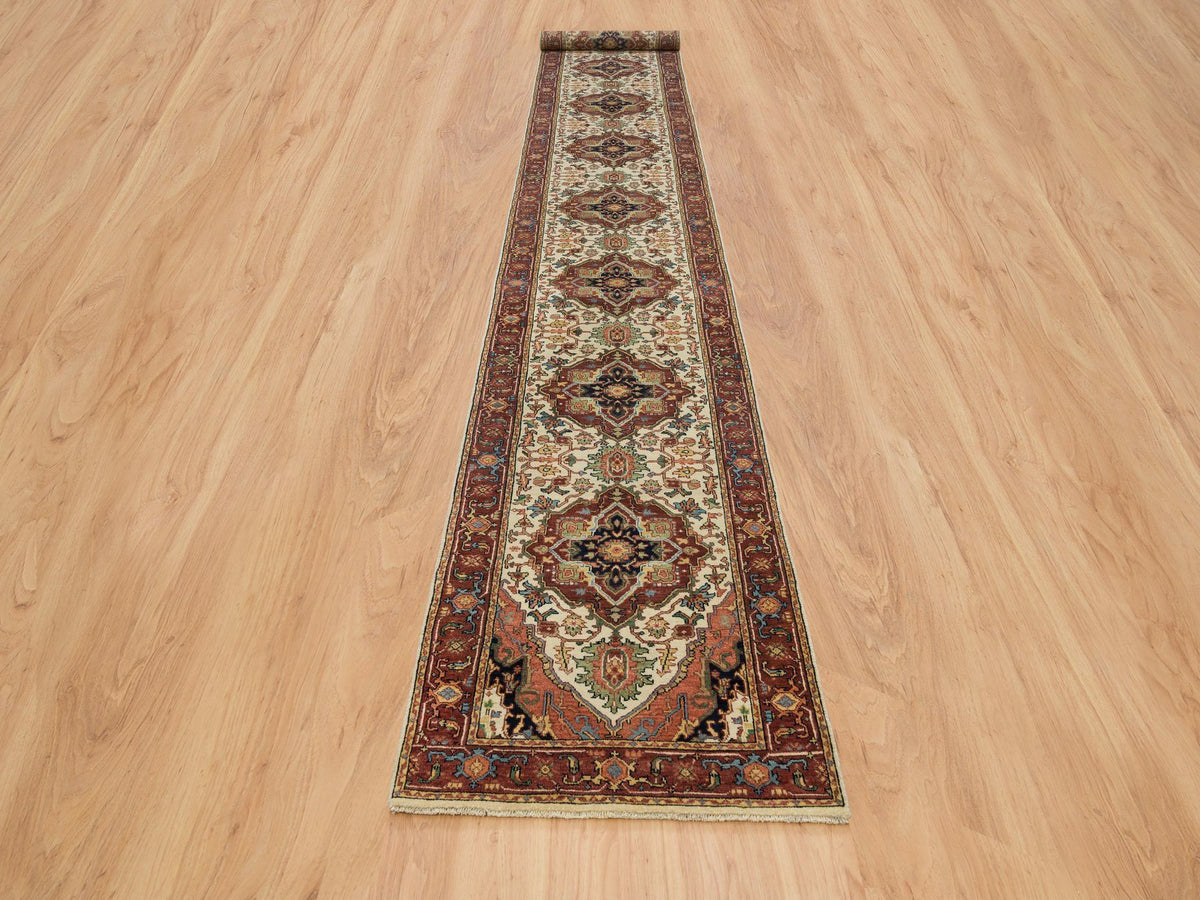 Heriz Heriz hand-knotted wool runner in Ivory & Red, 2'6" x 18' — SKU O065714 (view 2)