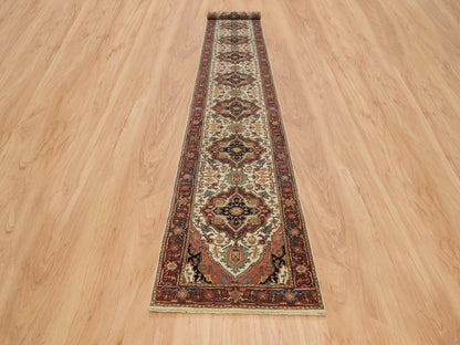 Heriz Heriz hand-knotted wool runner in Ivory & Red, 2'6" x 18' — SKU O065714 (view 2)