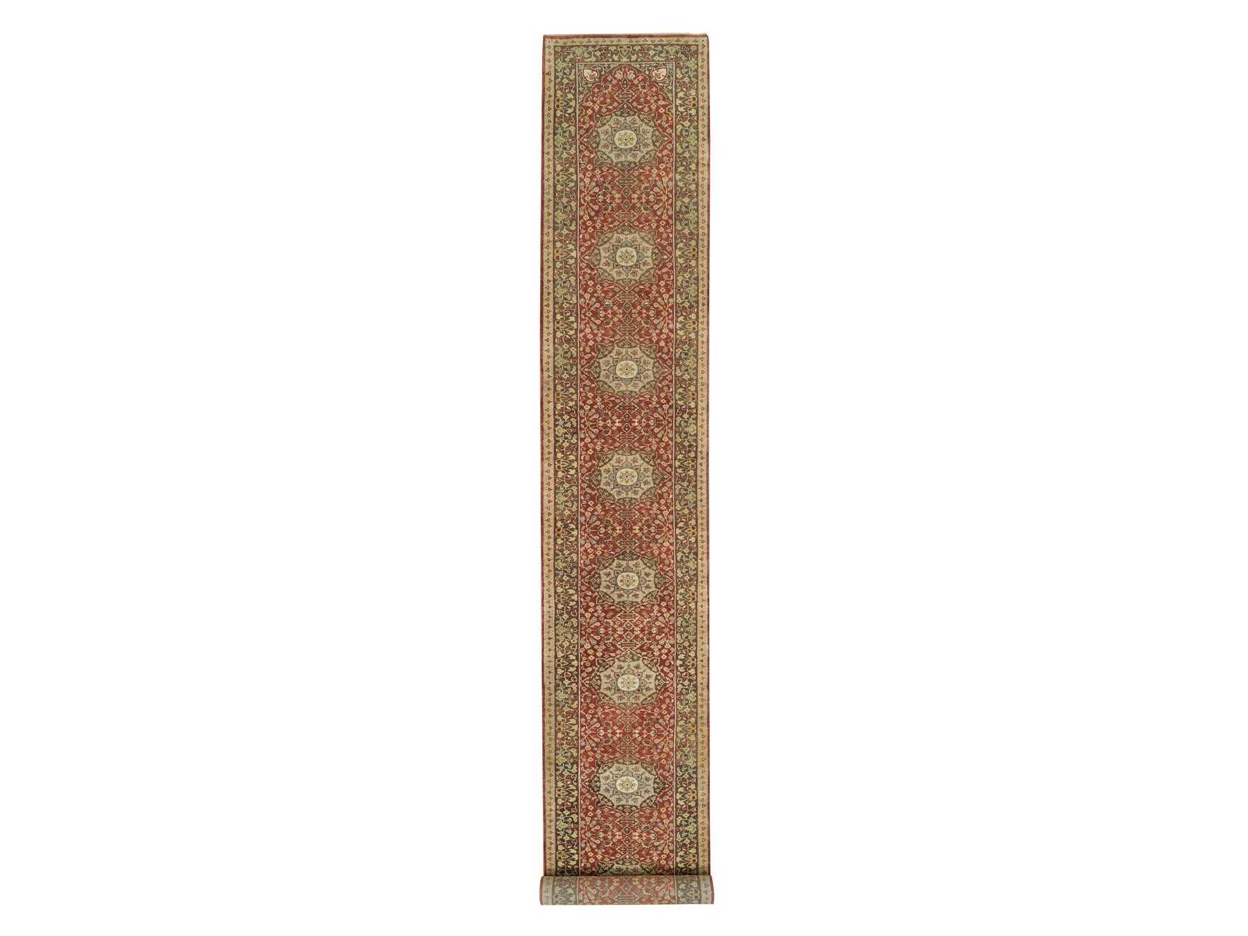 Tabriz Fine Oriental hand-knotted wool runner in Red & Brown, 2'7" x 20'1" — SKU O065729