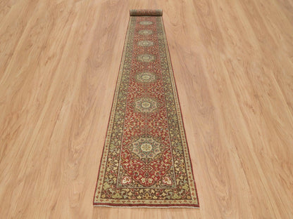 Tabriz Fine Oriental hand-knotted wool runner in Red & Brown, 2'7" x 20'1" — SKU O065729 (view 2)