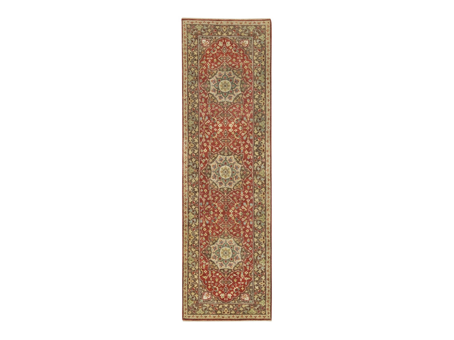 Tabriz Fine Oriental hand-knotted wool runner in Red & Brown, 2'6" x 8'3" — SKU O065731
