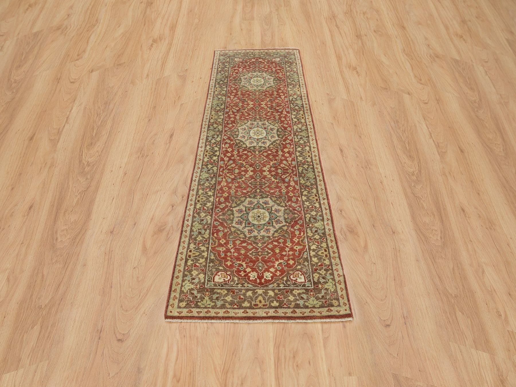 Tabriz Fine Oriental hand-knotted wool runner in Red & Brown, 2'6" x 8'3" — SKU O065733 (view 2)