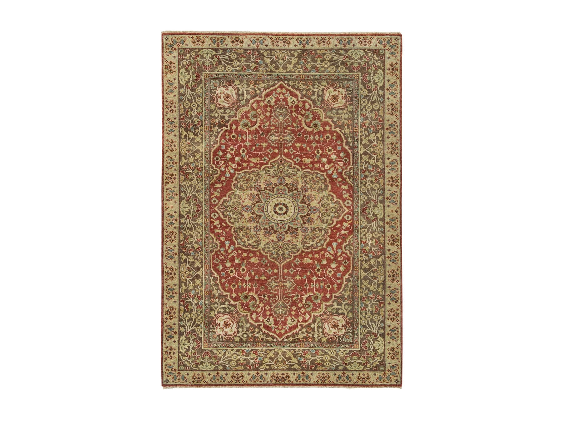 Tabriz Fine Oriental hand-knotted wool rug in Red & Brown, 4'2" x 6'1" — SKU O065746