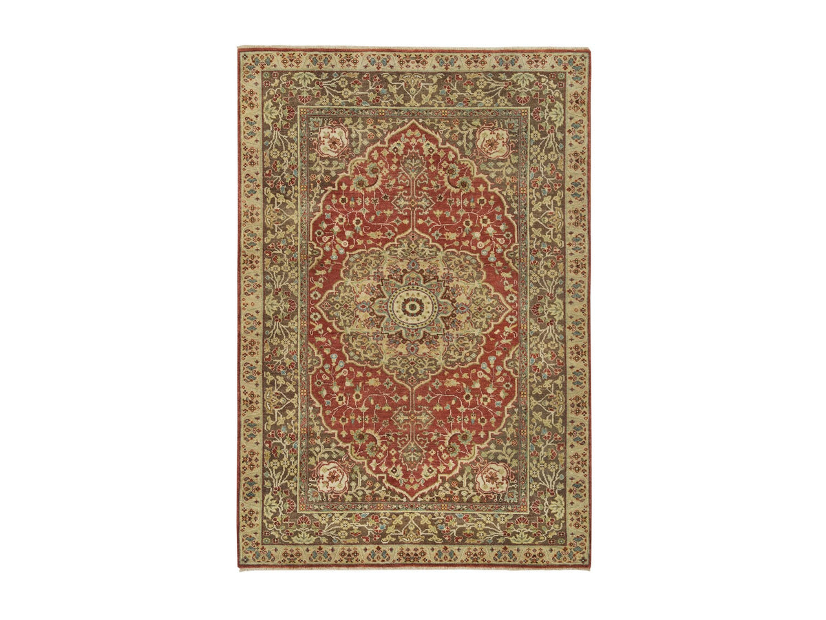 Tabriz Fine Oriental hand-knotted wool rug in Red & Brown, 4'2" x 6'1" — SKU O065746