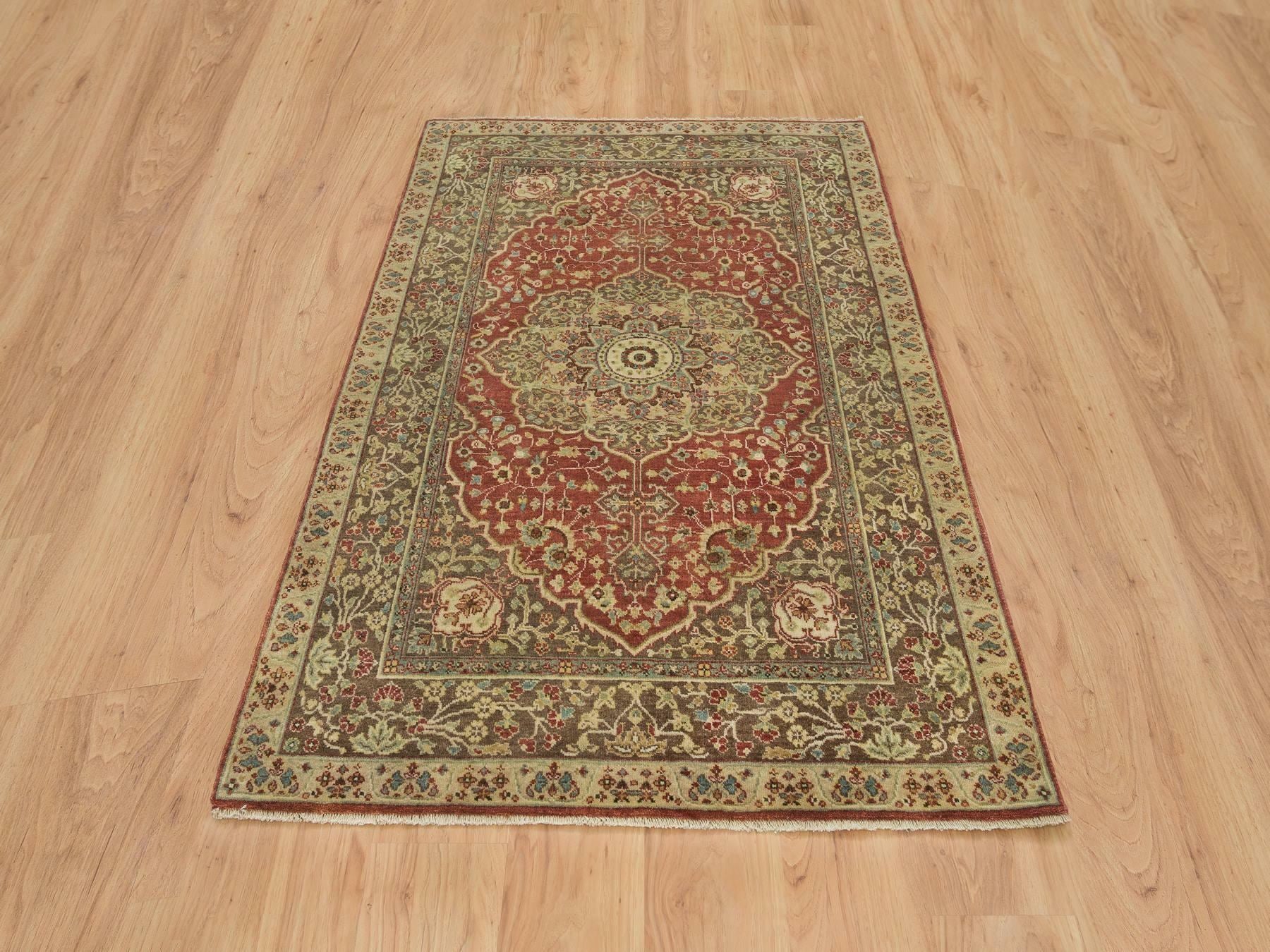 Tabriz Fine Oriental hand-knotted wool rug in Red & Brown, 4'2" x 6'1" — SKU O065746 (view 2)