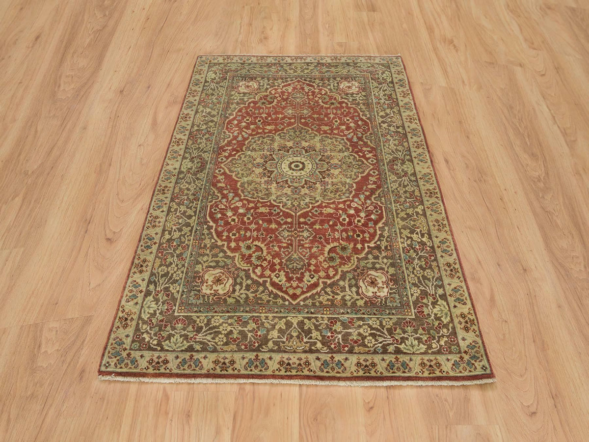 Tabriz Fine Oriental hand-knotted wool rug in Red & Brown, 4'2" x 6'1" — SKU O065746 (view 2)
