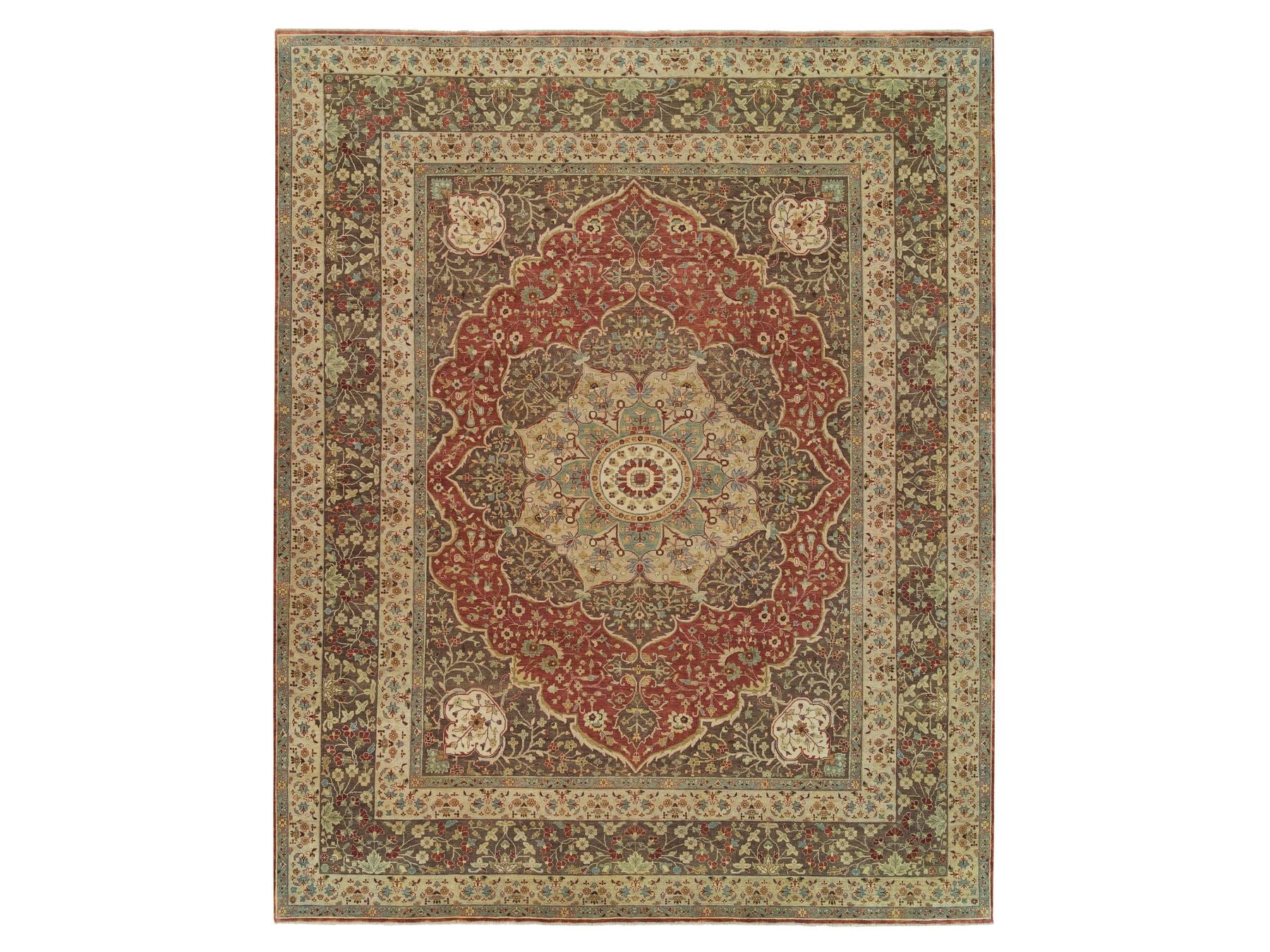 Tabriz Fine Oriental hand-knotted wool rug in Red & Brown, 12' x 15'2" — SKU O065753