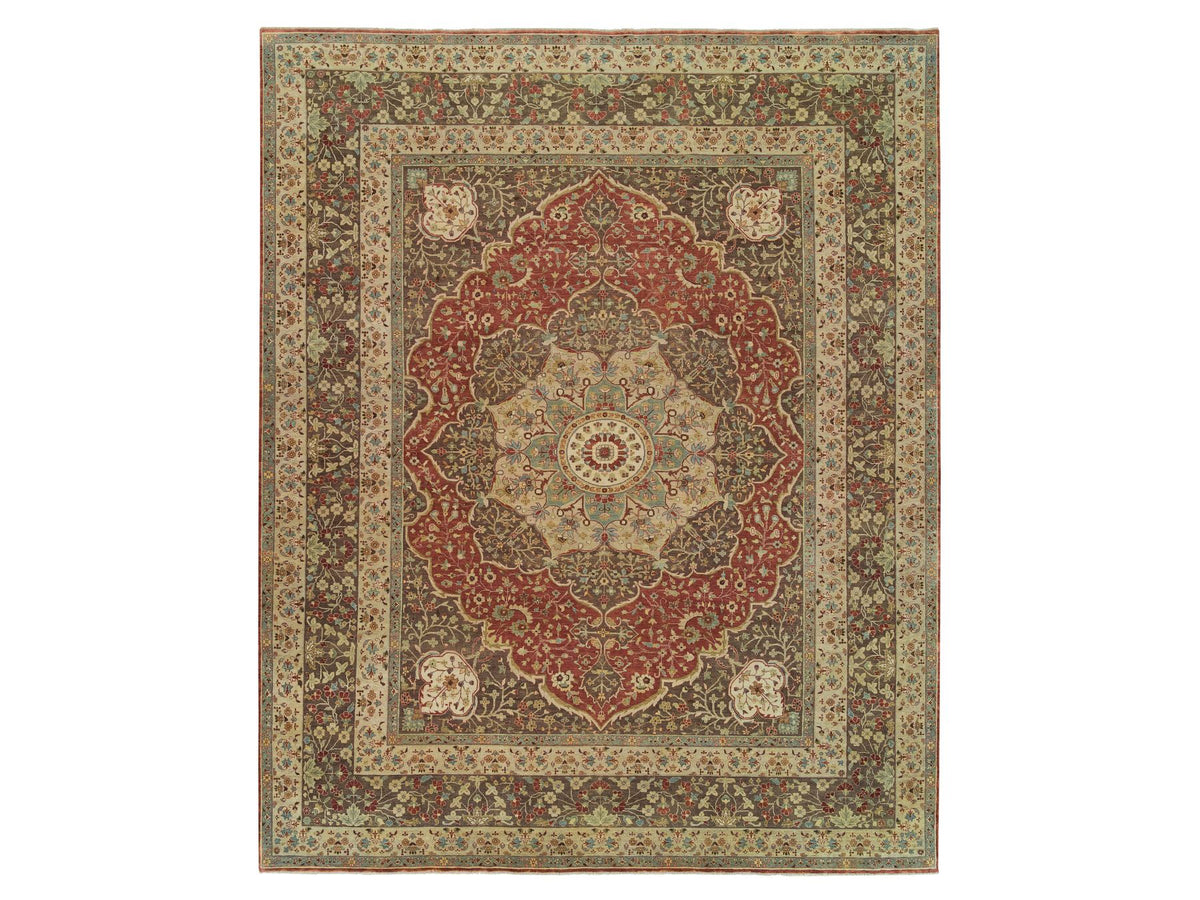 Tabriz Fine Oriental hand-knotted wool rug in Red & Brown, 12' x 15'2" — SKU O065753