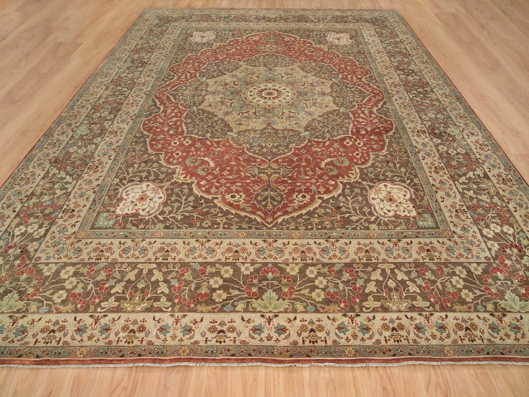 Tabriz Fine Oriental hand-knotted wool rug in Red & Brown, 12' x 15'2" — SKU O065753 (view 2)