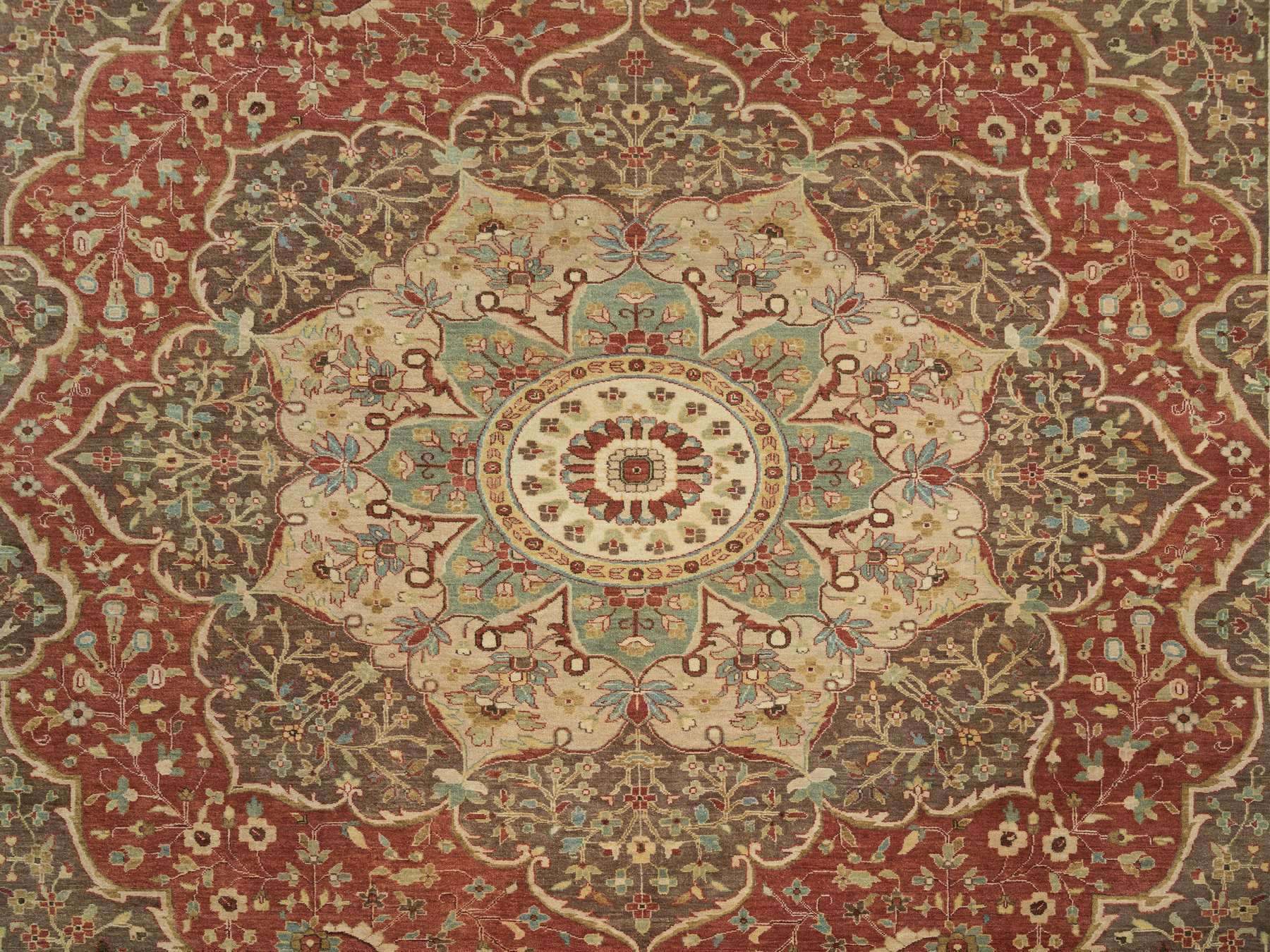 Tabriz Fine Oriental hand-knotted wool rug in Red & Brown, 12' x 15'2" — SKU O065753 (view 8)