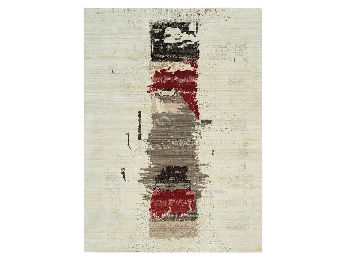 Gabbeh Modern / Contemporary hand-knotted wool rug in Ivory, 8'3" x 11'3" — SKU O065763