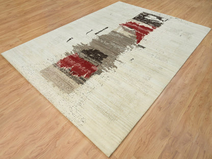 Gabbeh Modern / Contemporary hand-knotted wool rug in Ivory, 8'3" x 11'3" — SKU O065763 (view 3)