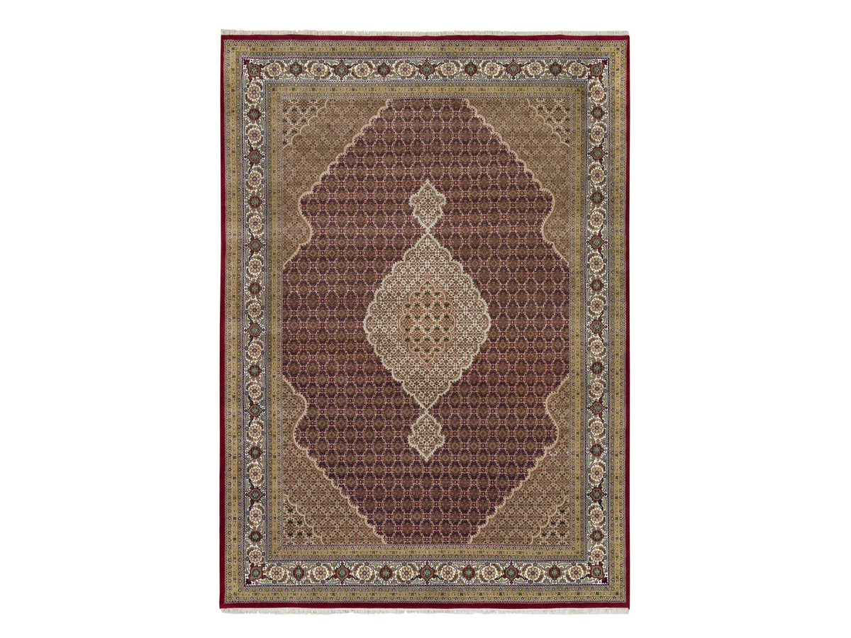 Tabriz Fine Oriental hand-knotted wool rug in Red & Porcelain Ivory, 10' x 13'10" — SKU O065769